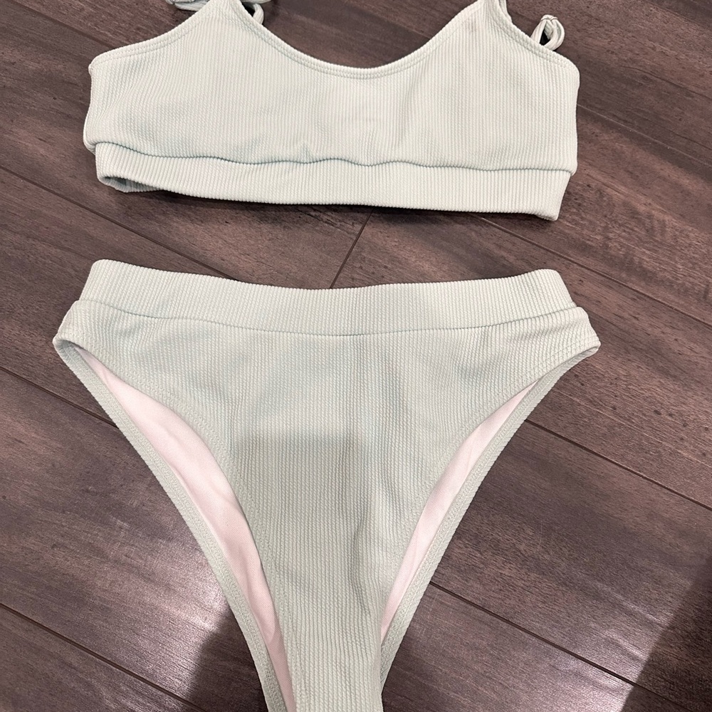 Mint Green Ribbed Bikini Set